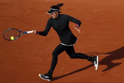 Garbiñe Muguruza durante el partido de ayer ante Pliskova.