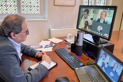 Quim Torra ayer, durante la reunión telemática del Consell Executiu.