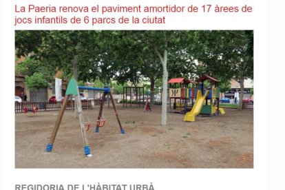 Imagen de la publicación sobre la renovación de parques.