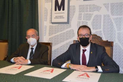 Josep Maria Pujol i Marc Solsona, ahir a Mollerussa.