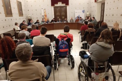 Dos persones en cadira de rodes, ahir al ple de la Seu.