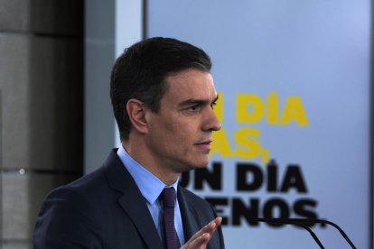 El presidente del Gobierno central, Pedro Sánchez, durante su comparecencia.