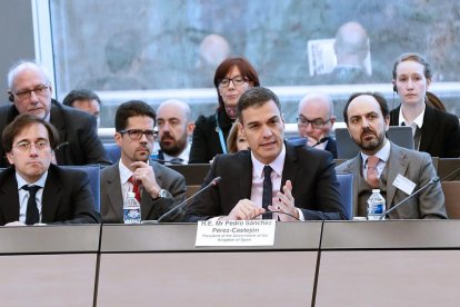 El president del Govern central, Pedro Sánchez, ahir, durant el discurs a Estrasburg.