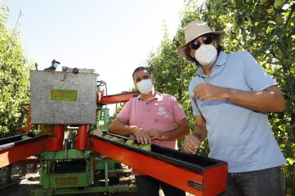 Gerard Pujol i Tatxo Benet, ahir collint les primeres conference en una finca a Torrelameu.