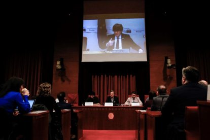 Carles Puigdemont, ayer, durante su comparecencia por videoconferencia en la comisión del 155.