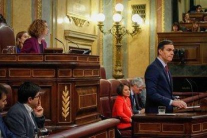 Pedro Sánchez, durante su intervención en el debate de investidura.