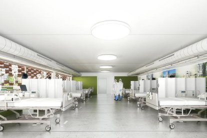 Recreación virtual del interior del nuevo edificio modular que se quiere construir anexo al Hospital Arnau de Vilanova.