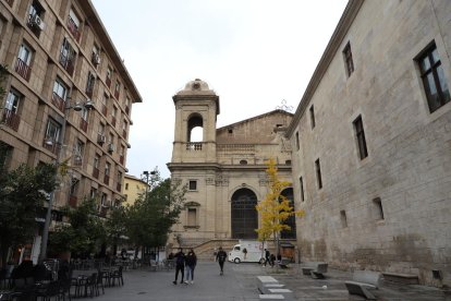 Una de les torres de la Catedral, amb una xarxa protectora a la cúpula.