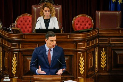 El presidente del Gobierno, Pedro Sánchez, este miércoles en el Congreso.