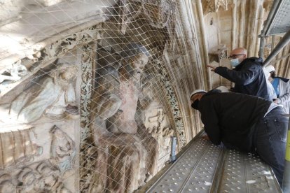 Policromies que han deixat al descobert les obres de restauració de la Seu Vella de Lleida.