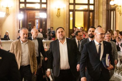 Imatge d’arxiu d’Oriol Junqueras i Raül Romeva al Parlament el mes de gener passat.