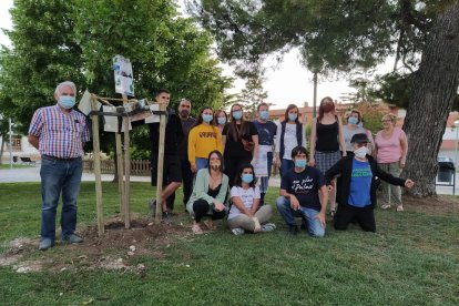 Alguns dels veïns que van participar en la replantada d’un arbre a la plaça Generalitat.