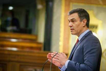 El presidente del Gobierno español, Pedro Sánchez, este jueves en el Congreso.