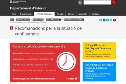 Protecció Civil recull en un web les principals recomanacions durant el confinament