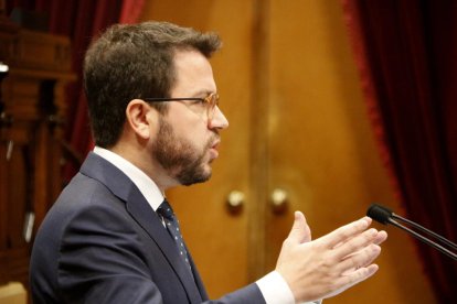 El vicepresident de la Generalitat, Pere Aragonès, ayer, en una intervención en el Parlament.