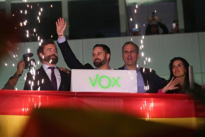 Santiago Abascal, exultante ante unos resultados que ni hubiera soñado hace unos meses.