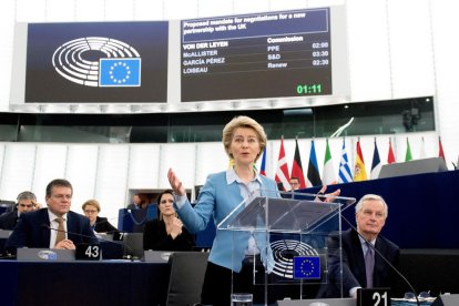 Ursula von der Leyen, ayer en el pleno de Estrasburgo.