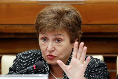 La directora gerent de l'FMI, Kristalina Georgieva, durant una conferència.