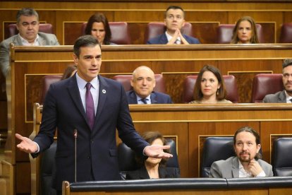 El president del Govern espanyol, Pedro Sánchez, durant la sessió de control al Congrés.