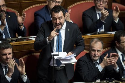 Matteo Salvini durant la intervenció al Senat italià.