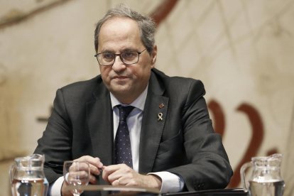 El president de la Generalitat, Quim Torra, ayer, en la reunión semanal del Consell Executiu.