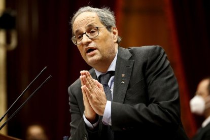 El president de la Generalitat, Quim Torra, ahir, durant la seua intervenció al Parlament.