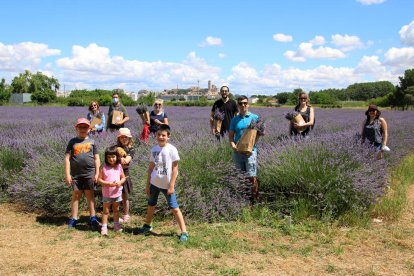 A la izquierda, foto del grupo que hizo la ruta de la Granja Pifarré y, a la derecha, los asistentes que fueron a recoger la lavanda de Aromes de Can Rosselló.