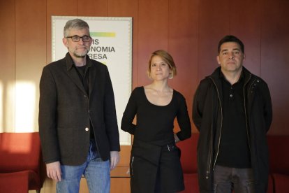 Jaume Saura, Marta Molina y David Bondia ayer en la UdL.