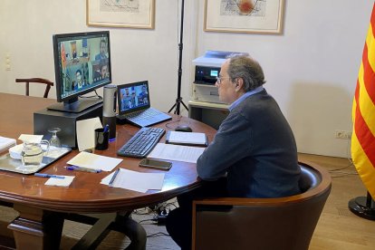 Torra durante una reunión telemática celebrada el miércoles desde la Casa dels Canonges.