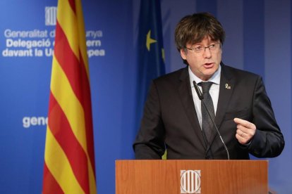 Puigdemont va comparèixer a la delegació del Govern a Brussel·les.