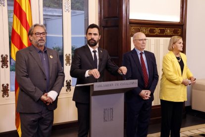 Benach, Torrent, Rigol y De Gispert, ayer, en el Parlament.