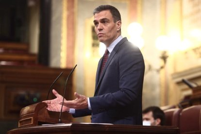 Pedro Sánchez, ayer durante su intervención en el Congreso.