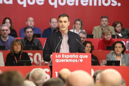 El president del Govern, Pedro Sánchez, durant la intervenció al comitè federal del PSOE.