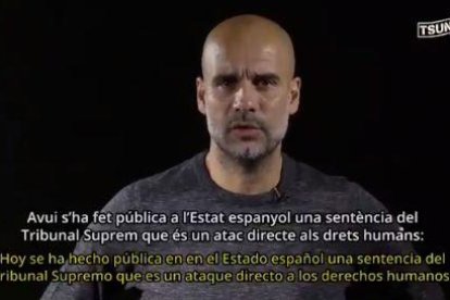 Pep Guardiola, en pleno discurso.