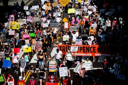 Imagen de la protesta del sábado en Los Angeles contra la candidata al Supremo. 