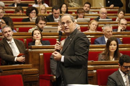 El president Torra, ayer, en la sesión de control en el Parlament.