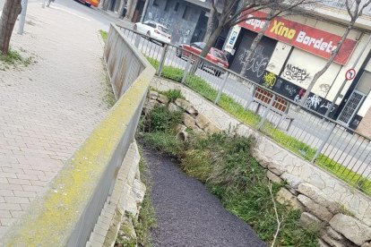 La espuma oscura que flotaba ayer en la acequia de Fontanet.