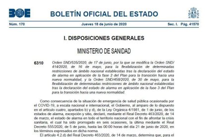 DOCUMENT | El BOE publica el pas a fase 3 de la regió de Lleida