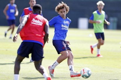 Griezmann, durant la segona sessió de treball d’aquesta temporada, ahir a la Ciutat Esportiva.