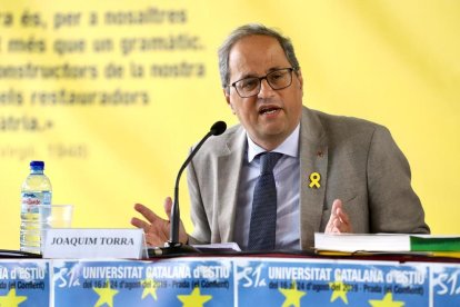 El president de la Generalitat, Quim Torra, en la cloenda de la commemoració dels 50 anys de la Universitat Catalana d'Estiu (UCE).