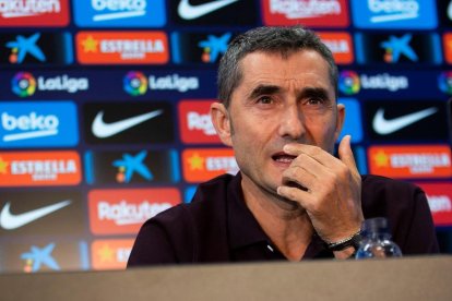 Ernesto Valverde durant la roda de premsa prèvia al partit de demà davant l’Eibar.