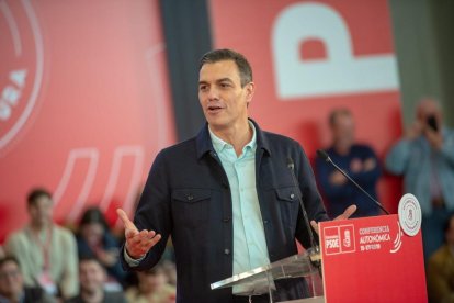 El president del Govern central, Pedro Sánchez, ahir, en un acte de partit a Mèrida.