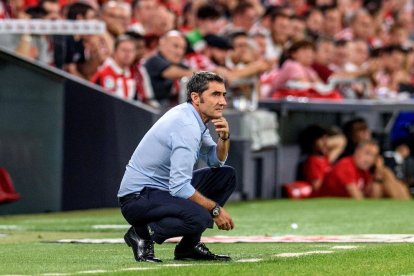 Ernesto Valverde, en un gesto durante el partido del pasado viernes ante el Athletic.