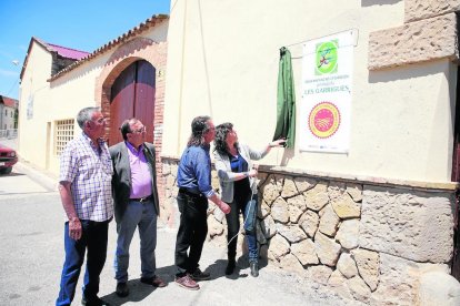 Moment en què Jordà i Dalmau descobreixen la nova imatge de la DO Garrigues a l’Albi, ahir.