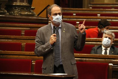 Torra durante una de sus intervenciones en la sesión de control celebrada en el Parlament ayer.