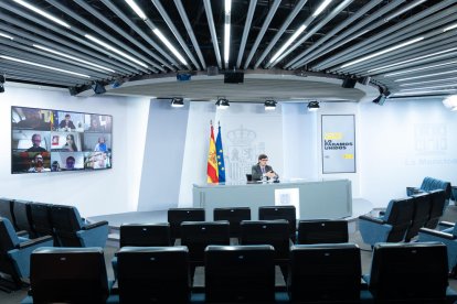 El ministro de Sanidad, Salvador Illa, en una rueda de prensa telemática.