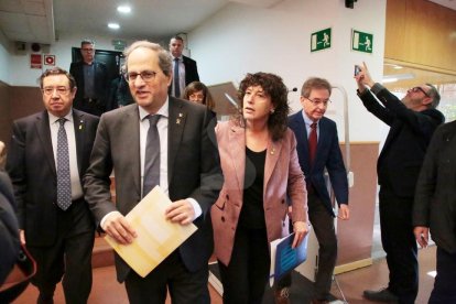 Teresa Jordà, a l'arribada a la reunió, amb el president Quim Torra