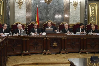 La Sala del Supremo en el primer día del juicio al ‘procés’. 