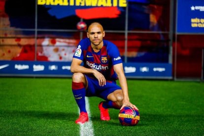 El danés Martin Braithwaite fue presentado ayer como nuevo jugador del FC Barcelona.