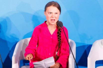 L’activista sueca Greta Thunberg durant el seu discurs, en el qual es va mostrar “trista i enfadada”.